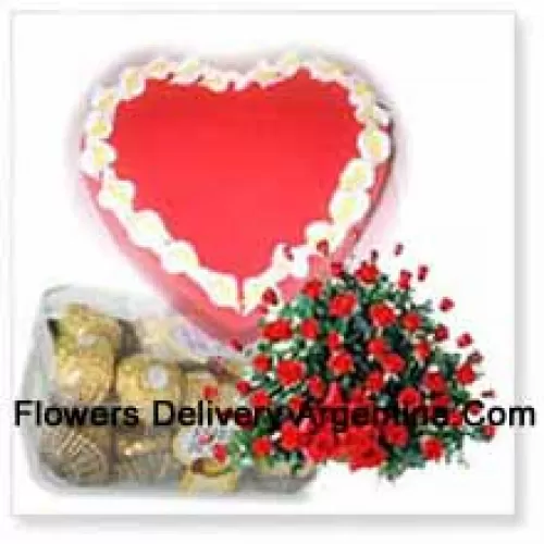 Basket Of 100 Red Roses With 16 Pcs Ferrero Rocher and a 1 Kg (2.2 Lbs) Strawberry Cake (Please note that cake delivery is only available for Metro Manila Region. Any cake delivery orders outside Metro Manila will be substituted with Chocolate Brownie Cake without cream or the recipient shall be offered a Red Ribbon Voucher enough to buy the same cake)